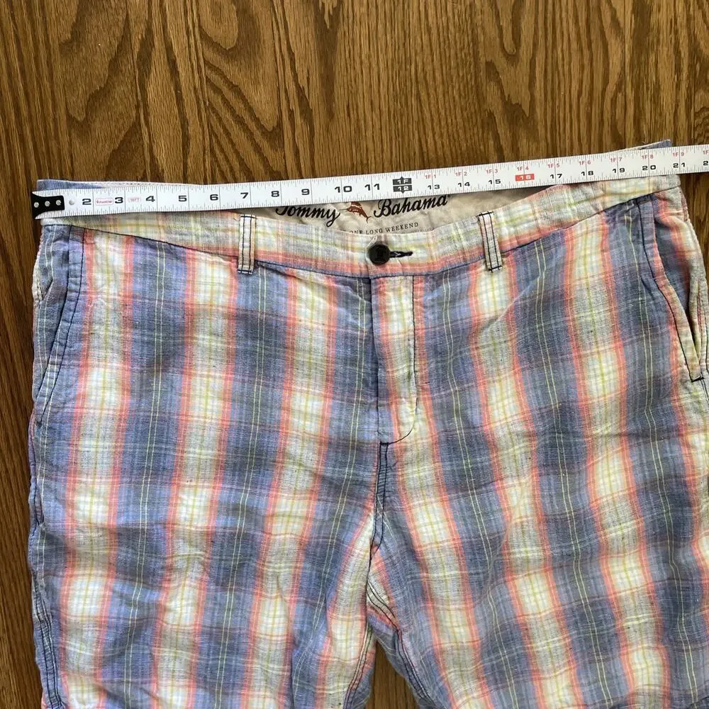 Tommy Bahama Mens Shorts Size 42 Multicolor Plaid Linen Tencel Blend Beach